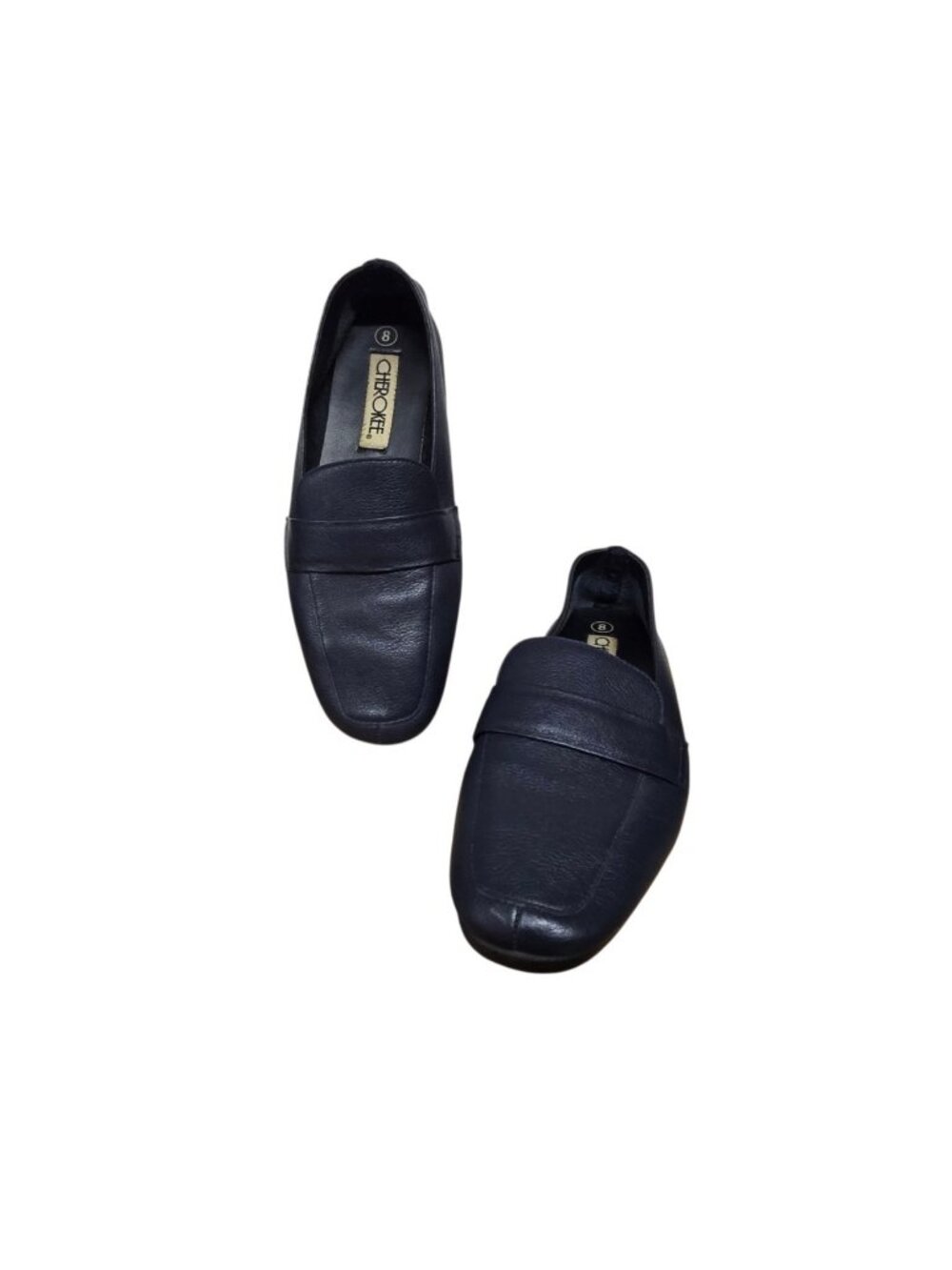 Cherokee Pebbled Leather Loafers Womens Size Slip On Navy Blue Preppy Casual